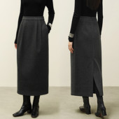 进口双层加厚羊毛花苞中长款 FANLE STUDIOS冬季 高腰直筒半身裙