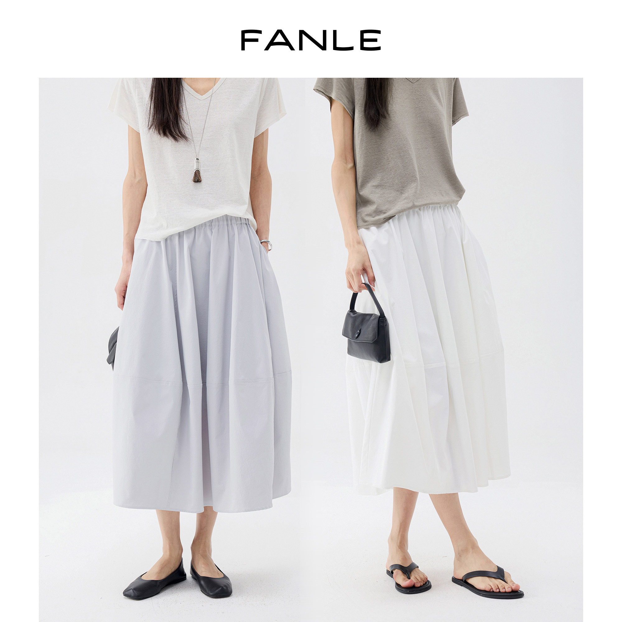 FANLE STUDIOS新型抗皱轻薄清凉抗皱牛筋高腰遮肉立体花苞半身裙