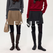 FANLE STUDIOS冬季 双层加厚高密羊毛保暖高腰遮胯捏褶花苞短裙