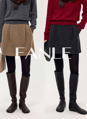 FANLE STUDIOS冬季双层加厚高密羊毛保暖高腰遮胯捏褶花苞短裙