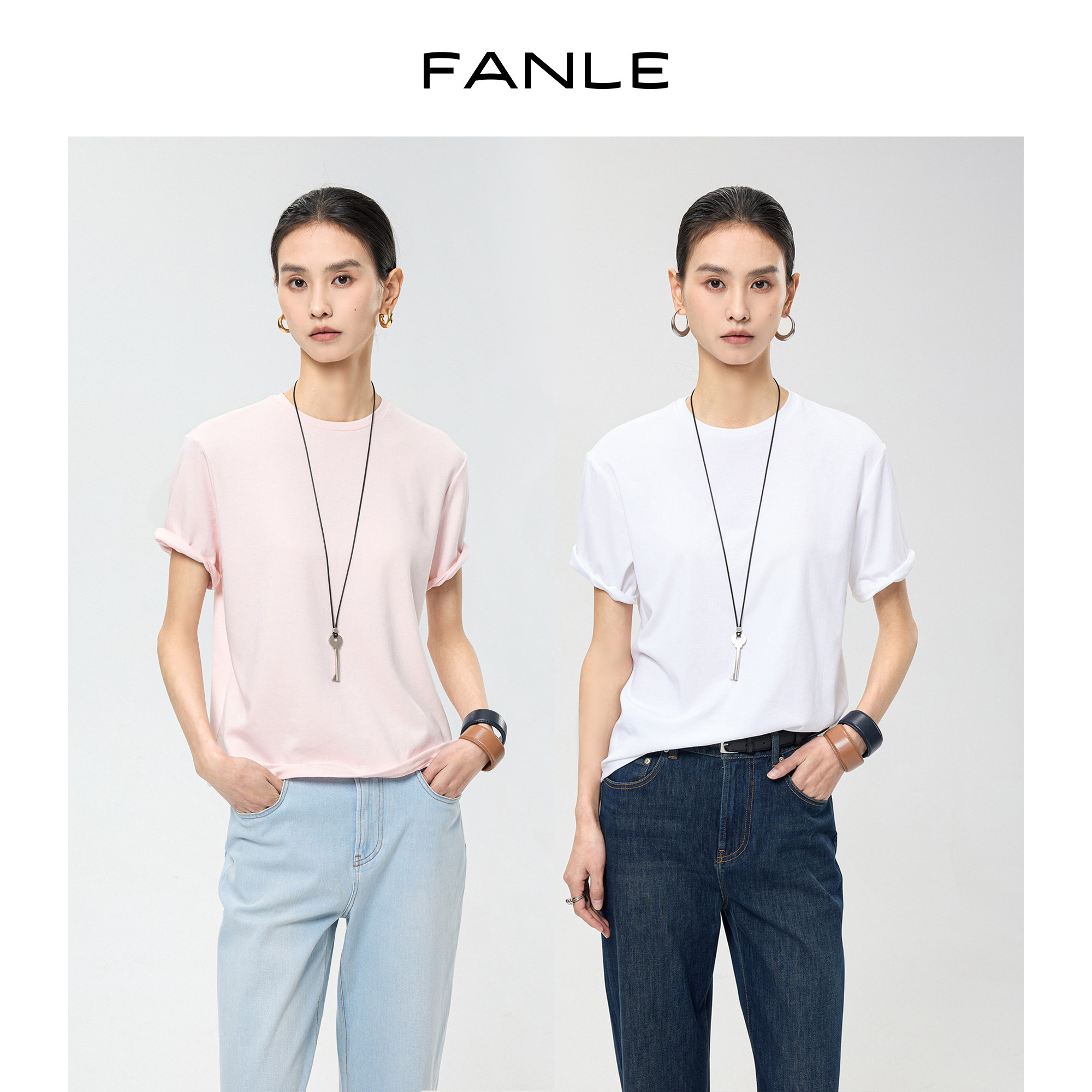 FANLE STUDIOS高支莱赛尔棉超柔细腻立体趣味鱼骨造型感短袖T恤图片