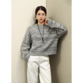 FANLE STUDIOS秋冬巴素兰羊毛混色抗起球圆领小短款 宽松加厚毛衣