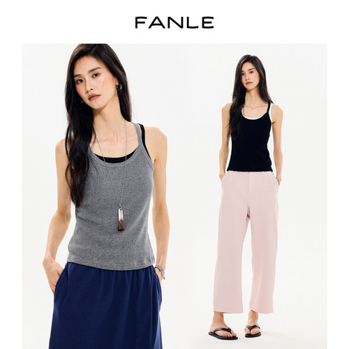FANLE STUDIOS夏季超薄强捻棉透气干爽'肯豆风'细肩带可叠穿背心