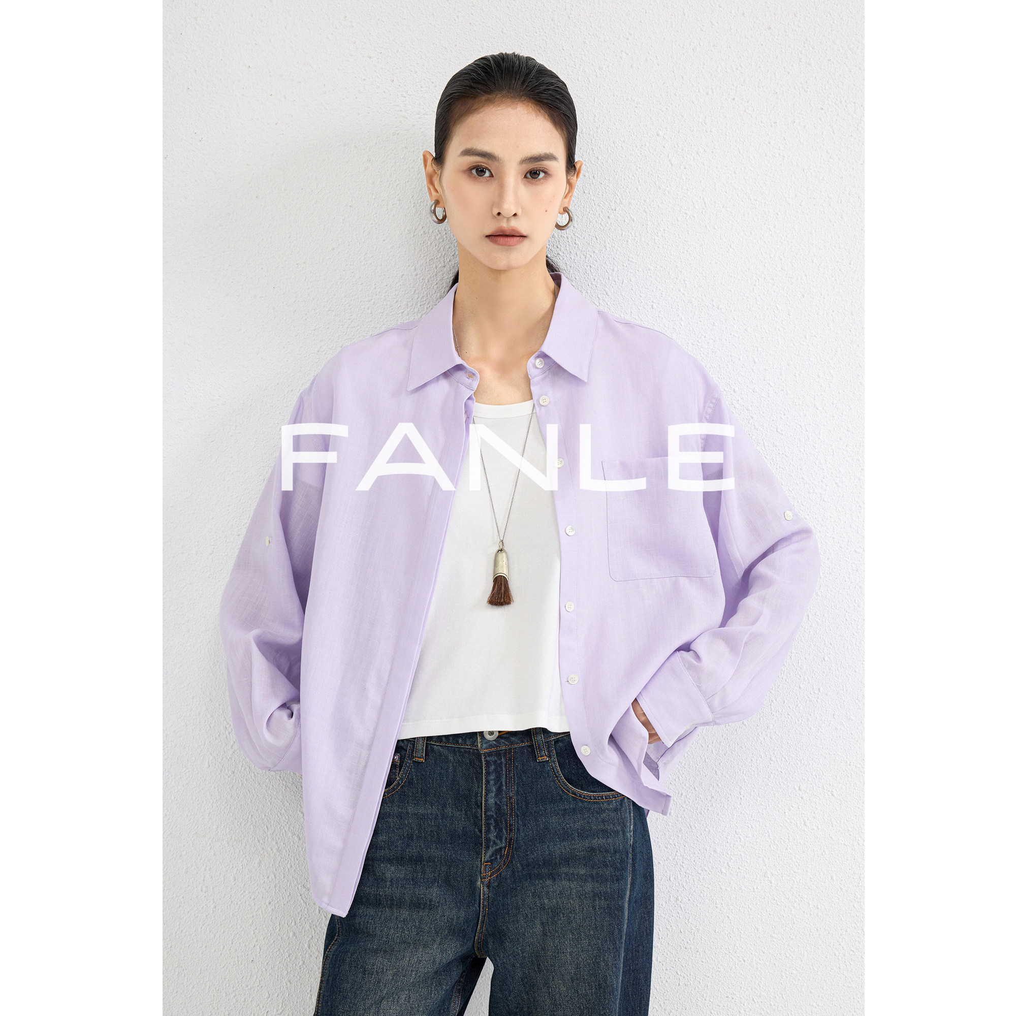 FANLE STUDIOS莫兰迪色系天丝亚麻防晒舒适透气廓形长袖两穿衬衫