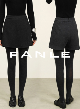 FANLE STUDIOS口碑显瘦显高羊毛斜纹肌理设计感MIU风毛呢高腰裙裤