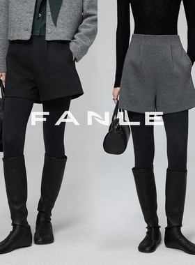 FANLE STUDIOS冬季加厚保暖羊毛M1U风显瘦高腰立体捏褶花苞短裤