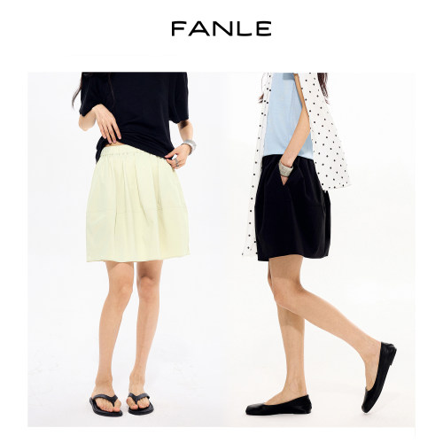FANLE STUDIOS轻薄纸感时髦俏皮牛筋腰花苞短裙遮胯a字南瓜半身裙