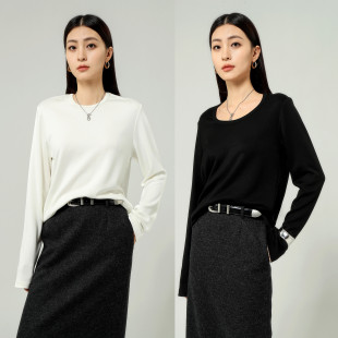 FANLE T恤 STUDIOS轻奢神T醋酸羊毛亲肤及简WAN能圆领水滴领长袖