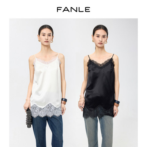 FANLE STUDIOS叠穿神器 进口醋酸流光感垂感水溶蕾丝中长吊带背心