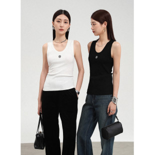 进口新型弹力罗纹棉LOGO刺绣百搭U领背心打底 BI入 FANLE STUDIOS