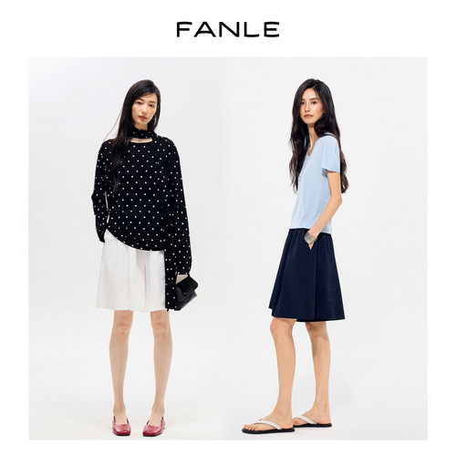 FANLE STUDIOS夏季松弛时髦抽绳内置松紧腰大裤腿显瘦休闲短裙裤