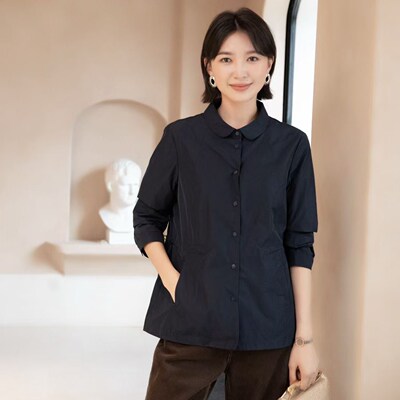 韫翻领短款通勤抽绳短风衣外套