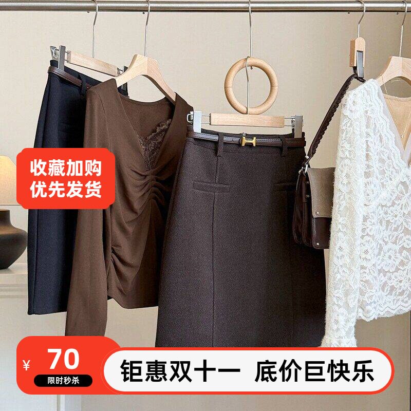 包臀西装韩系通勤毛呢裙女直筒