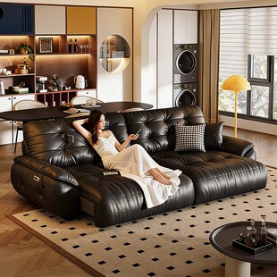 太空云朵电动功能真皮沙发床意式 复古风客厅多功能伸缩沙发可定制