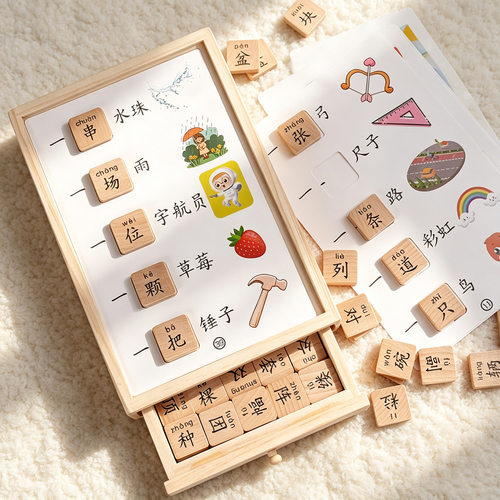 学量词识字积木幼儿园中大班语言区操作材料教具儿童早教认字玩具