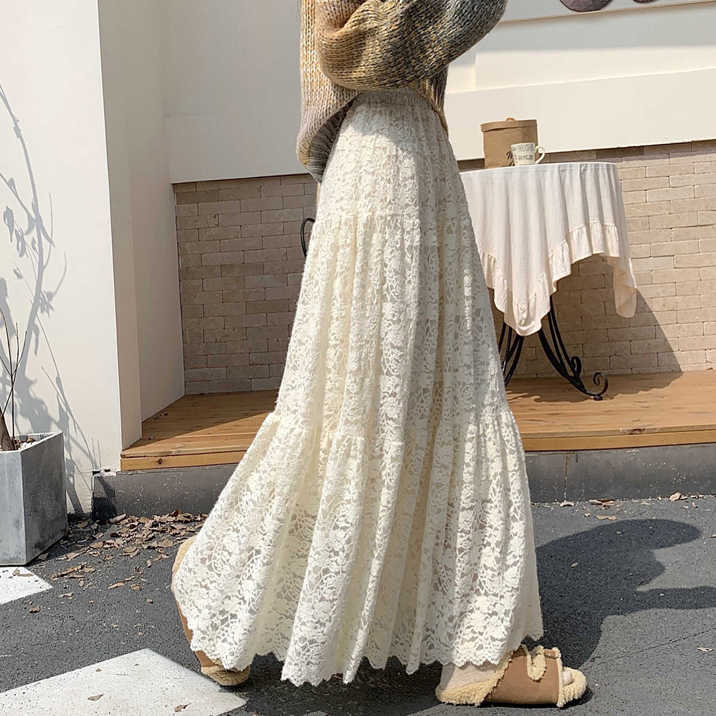 加厚蕾丝加绒半身裙女秋冬裙2025百搭高腰显瘦a字裙垂感蛋糕长裙