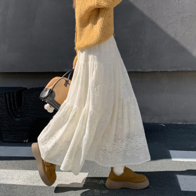 温柔风加绒加厚蕾丝半身裙女秋冬