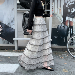 早秋多层网纱蓬蓬蛋糕裙女2025新款百搭显腿长a字长裙仙女半身裙