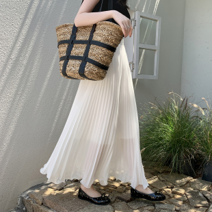 白色雪纺百褶半身裙女2026春夏百搭高腰显瘦a字裙垂感大摆长裙子