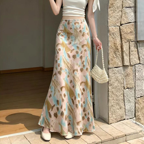 韩版雪纺碎花鱼尾半身裙女夏长裙