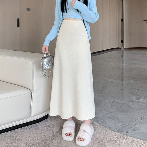 燕麦格雷软糯垂感高腰半身裙女秋