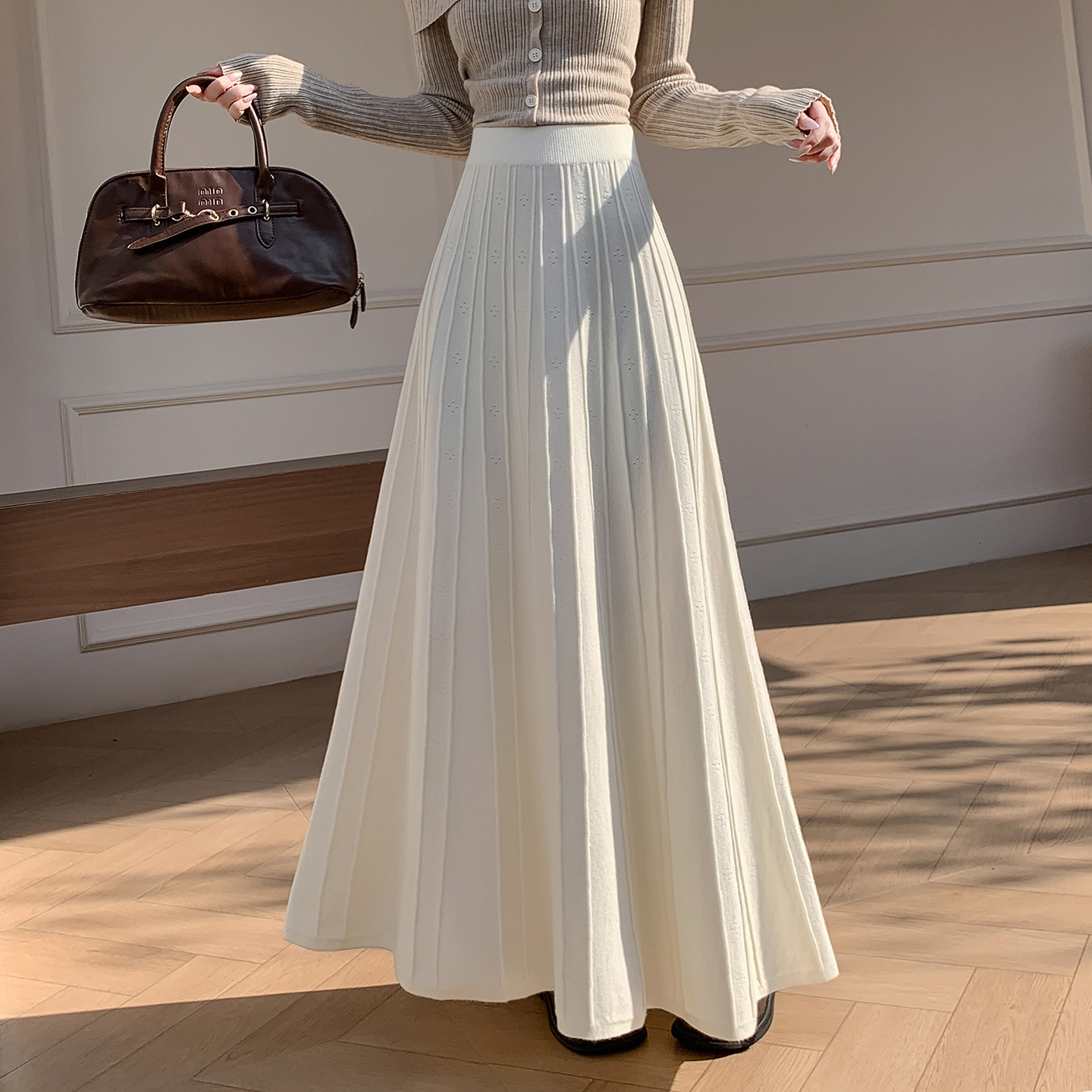 高级感针织百褶半身裙女大摆长裙