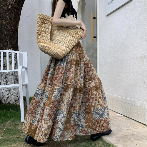 波西米亚风雪纺印花半身裙女夏裙