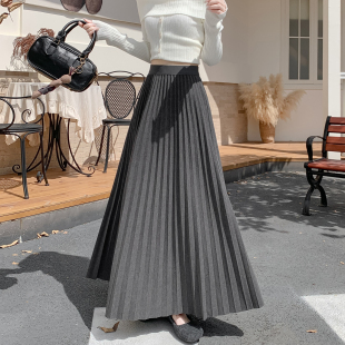 毛呢冬裙女百褶裙秋冬2025新款 气质休闲长裙子宽松褶皱a字半身裙