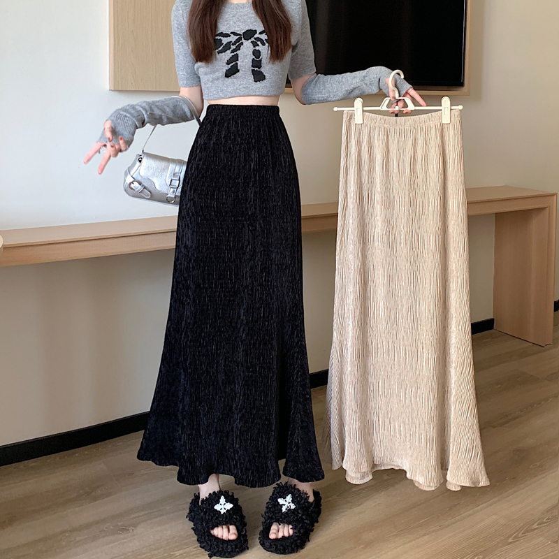 百褶半身裙高腰休闲包臀A字长裙