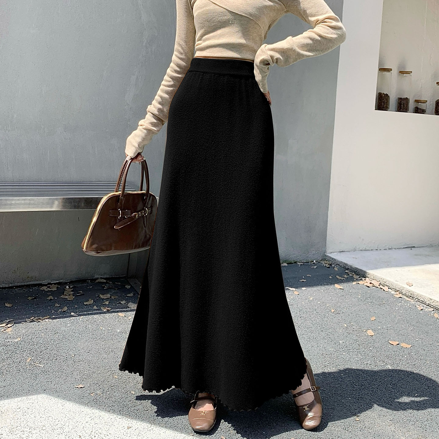 慵懒风波浪边加厚软糯针织半身裙