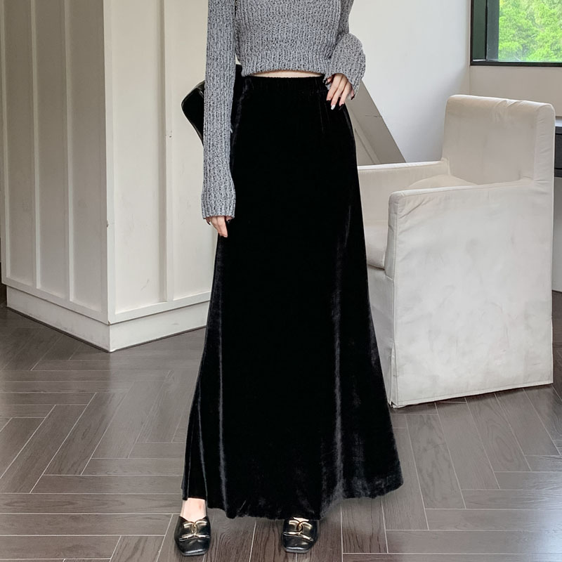 垂感丝绒半身裙天鹅绒鱼尾包臀裙