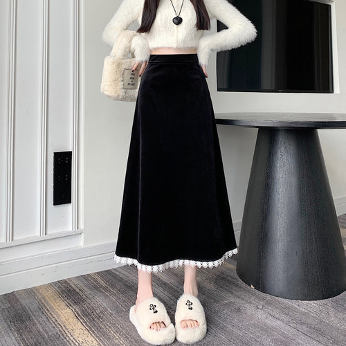 丝绒半裙百搭遮跨高腰A字半身裙