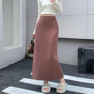 加厚针织包臀半身裙女2026新款高腰显瘦开叉一步裙中长款毛线冬裙