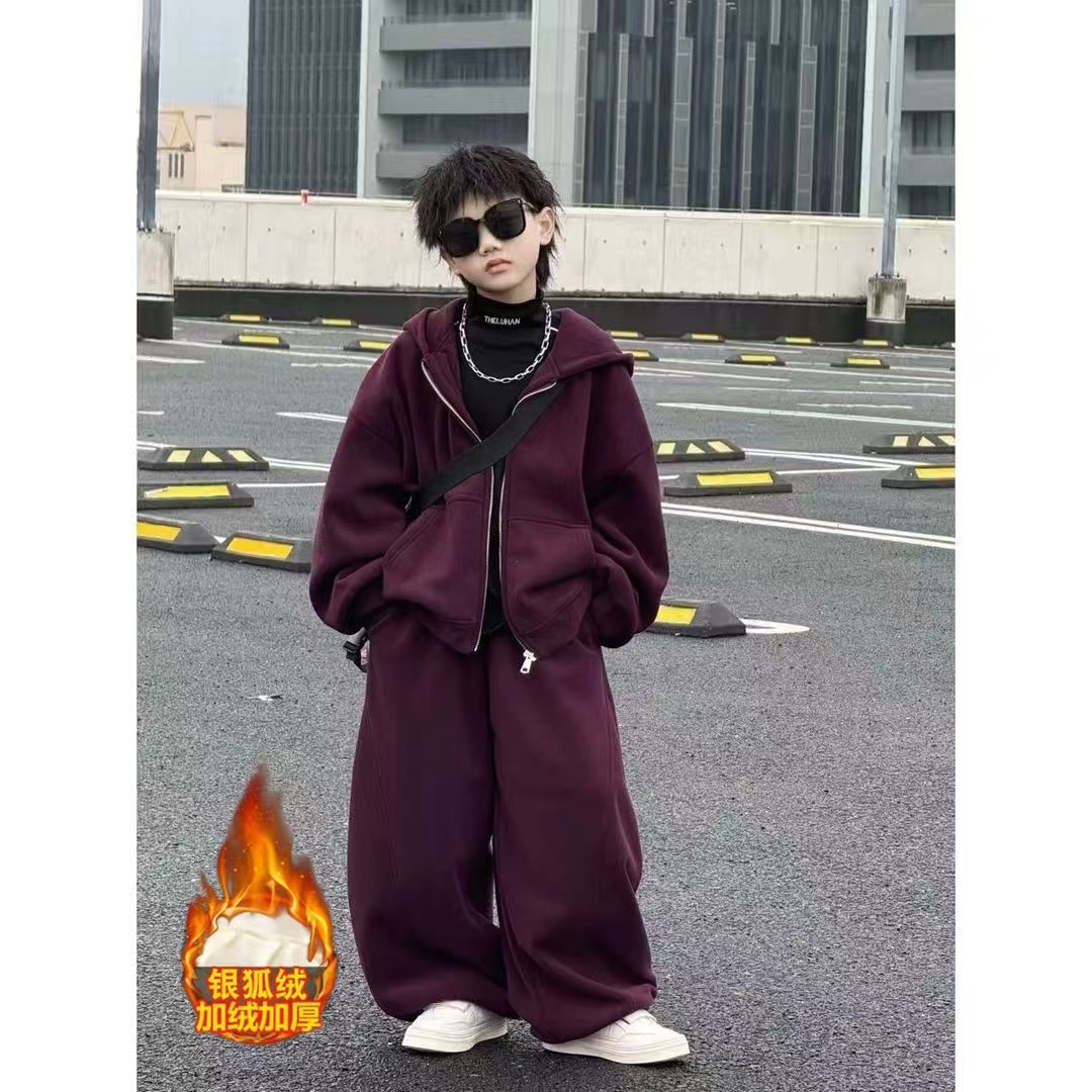 加绒连帽卫衣休闲运动套装