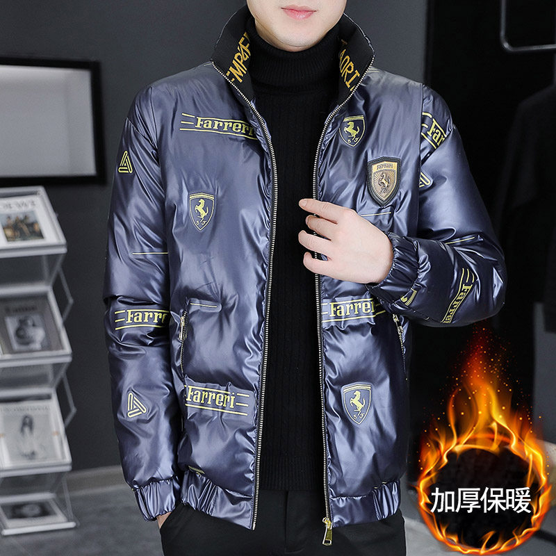 COTTON MENS WINTER THICKENED STAND-UP COLLAR DOWN JACKET MENS TREND SLIM HANDSOME SHINY EAGLE EMBROIDERED SHORT JACKET