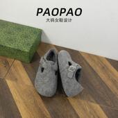 加绒保暖复古棉鞋 大码 百搭圆头 厚底冬季 新款 女鞋 41到43毛毡勃肯鞋