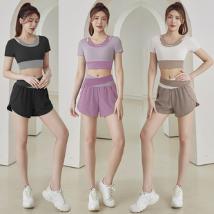 瑜伽服套装女夏季新款专业普拉提短袖上衣速干显瘦晨跑运动健身服