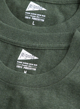 椒盐绿275g粗棉复古全棉厚实粗犷咔叽日系风格圆领短袖T恤打底衫