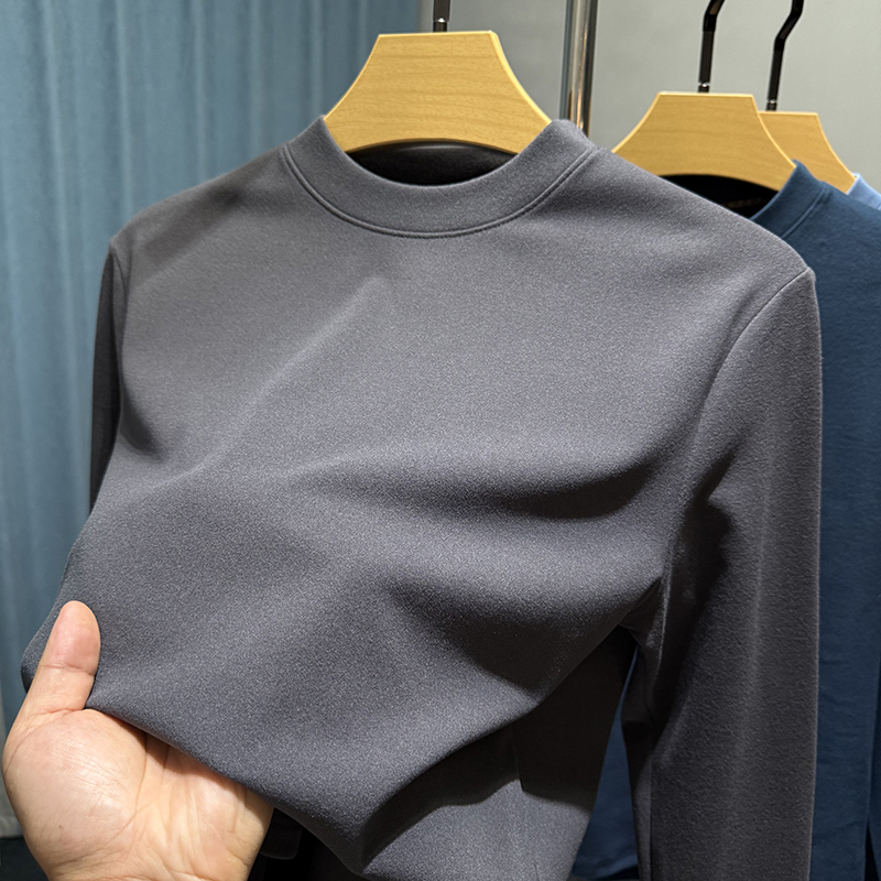 净版双面德绒打底衫男圆领内衣秋冬季纯色磨毛t恤男长袖内搭上衣