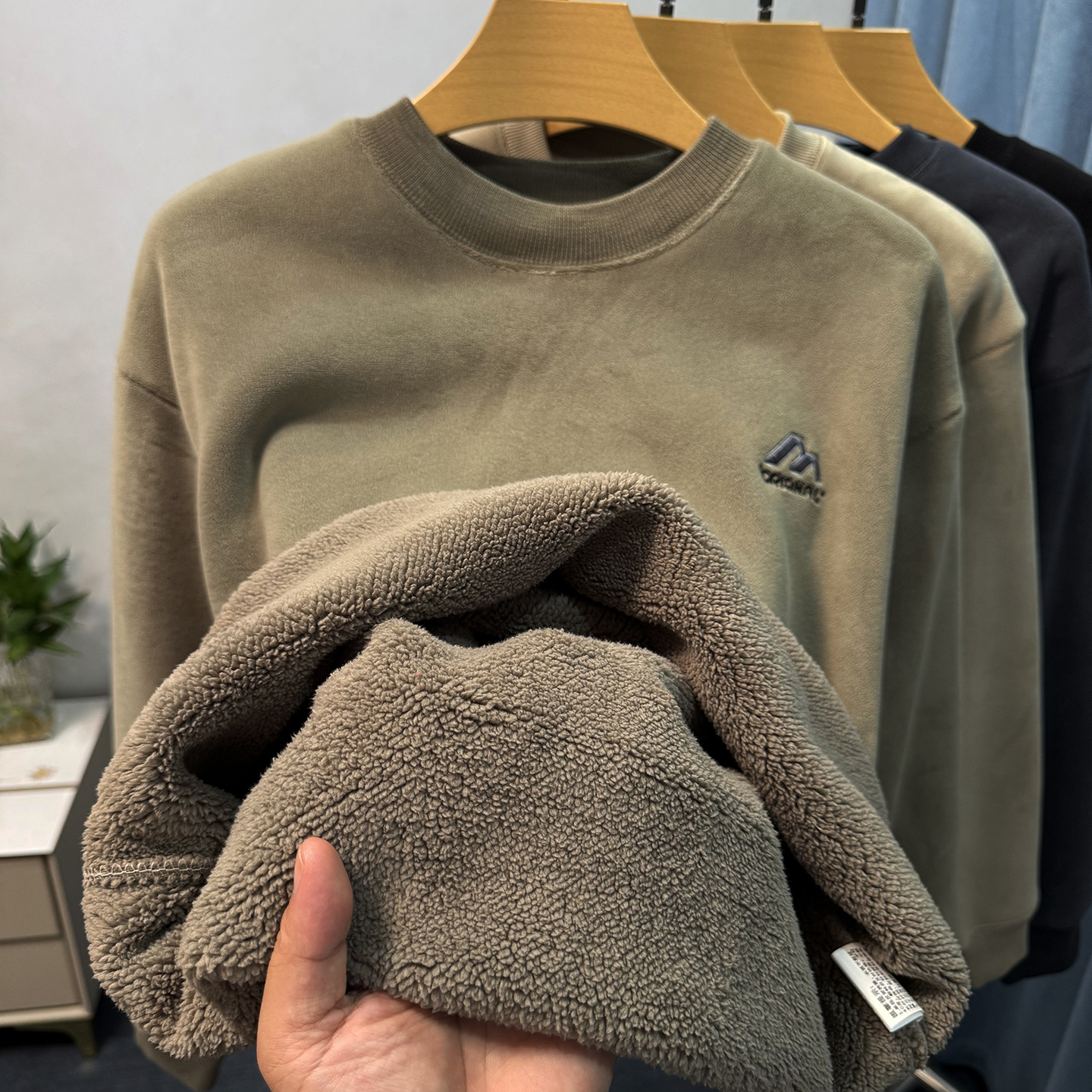 重磅长绒奥粒绒抓绒衣秋冬季加绒加厚卫衣男圆领长袖t恤男打底衫