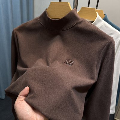 双面德绒半高领打底衫男秋冬季保暖修身内搭上衣服磨毛t恤男长袖
