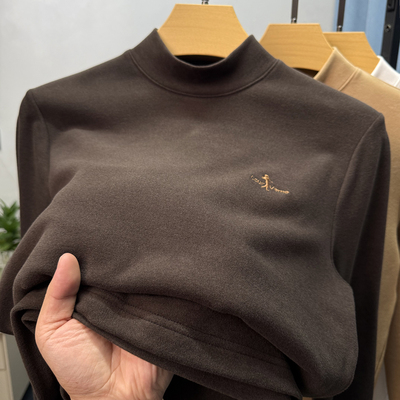 品牌双面德绒半高领打底衫男保暖磨毛t恤长袖秋冬季内搭加绒秋衣