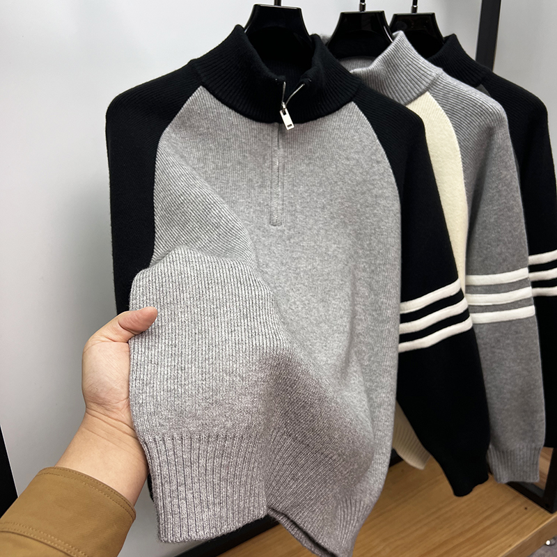 拼色打底针织衫紫忆莲娜半高领