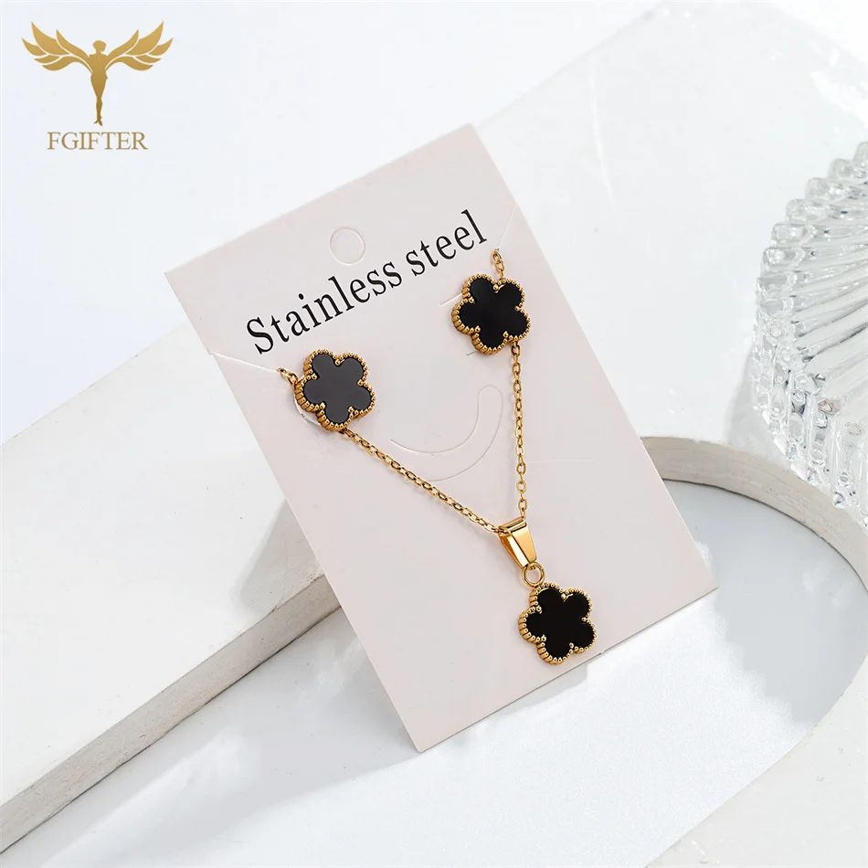 Conjunto de joyería de flor negra para mujer, pendientes de
