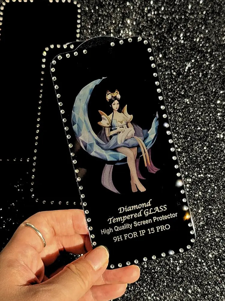 Luxury Glitter Diamond Glass For iPhone 16 15 14 13 Pro Max 12 Bling Glitter Rhinestone Anti SPY HD