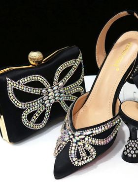 New Arrival Italian Design Black Color Woman Shoes And Bag S