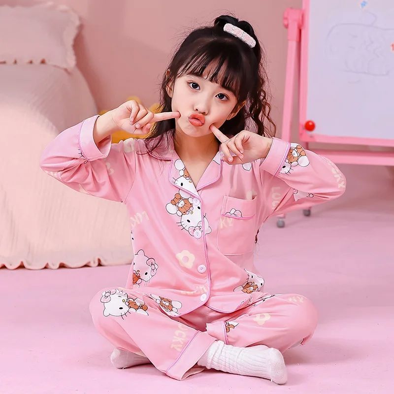 Kawaii Hello Kitty Girls Pajama Sets Charming Cartoon Print