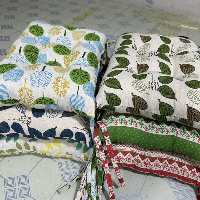 棉麻印花长方形学生凳子坐垫 宿舍椅垫 工厂塑料板凳绑带加厚屁垫