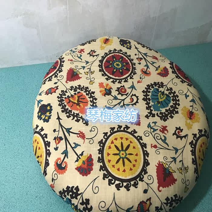 亚麻地中海风拆洗超大圆形坐垫