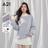 女装 上衣 圆领薄款 印花字母T恤韩版 设计感宽松长袖